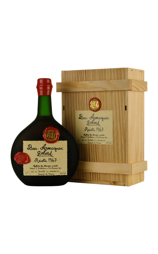 Delord Bas Armagnac AOC 1967 — bottle and wooden box